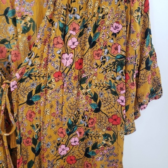 I The Wild Floral Cardigan Womens Medium Mustard Yellow Boho Peasant Tie Front - Picture 2 of 12